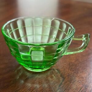 Anchor Hocking Uranium Glass Block Optic Teacup ~ Antique Depression Glass